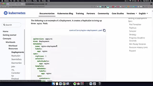 Kubernetes documentation for Deployment YAML example