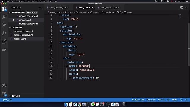 MongoDB container image defined in the Deployment