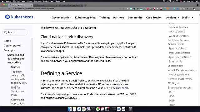 Kubernetes documentation for Service YAML example