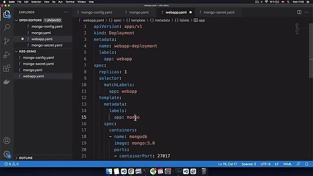WebApp Deployment configuration with labels and selectors
