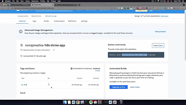 Docker Hub tags for the demo web application