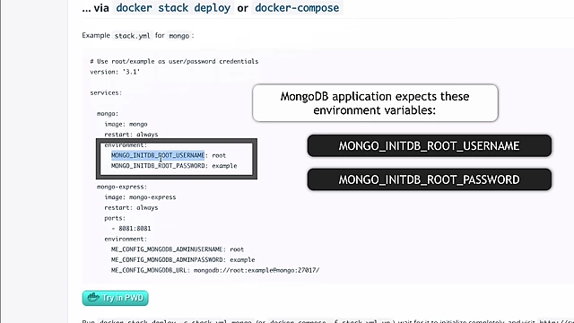 MongoDB Docker image documentation specifying required environment variables