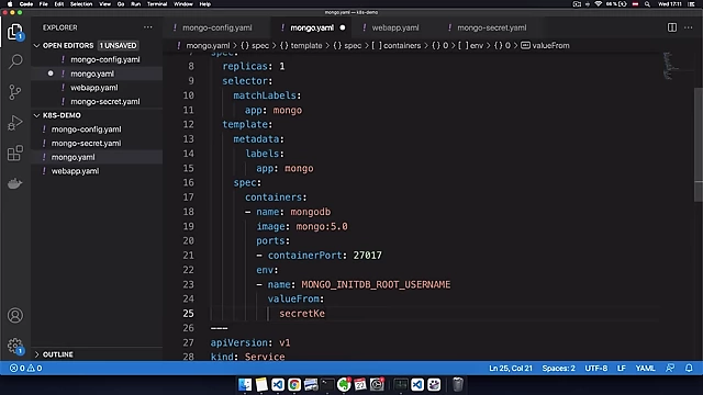Referencing a Secret for MongoDB username in the Deployment