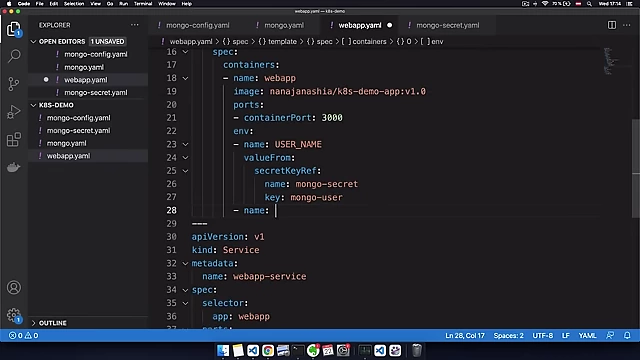 WebApp Deployment referencing user credentials from Secret and DB URL from ConfigMap