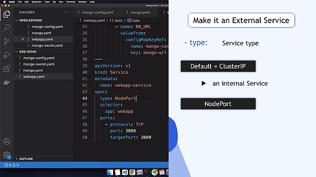 Configuring WebApp Service as `NodePort` for external access