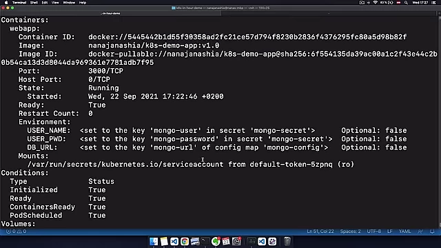 Detailed information of a pod using `kubectl describe`