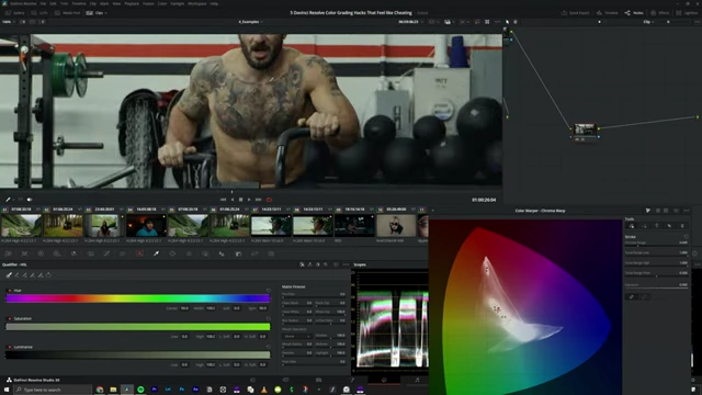 DaVinci Resolve interface showing the Chroma Warper tool in action