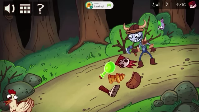 A Kratos-like character stands near various items on the ground while a chicken looks on