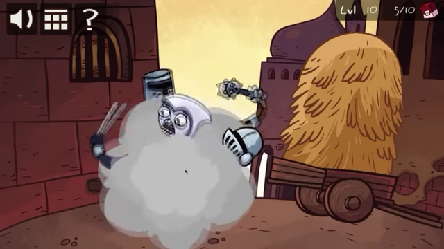 A knight is covered in hay