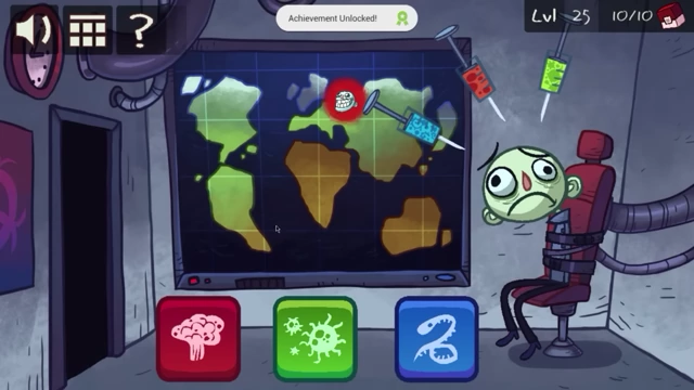 A character is strapped to a chair next to a world map with various tools and buttons