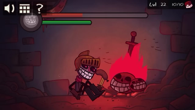 The knight now has a troll face helmet and is smiling, after defeating enemies