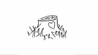 An animated drawing of a tree stump with a heart carved into it