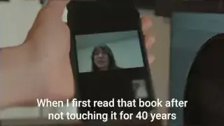 A person on a video call discussing the book club