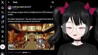 A tweet from Leaflet announcing "Adventurer," a program that bridges PNGtubing and Live2D VTubing by allowing quick model and emote creation.