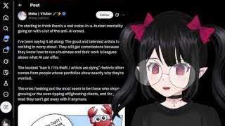 A tweet from VTuber Meko discusses a "crabs in a bucket mentality" among the anti-AI crowd, suggesting that truly talented artists have nothing to fear.