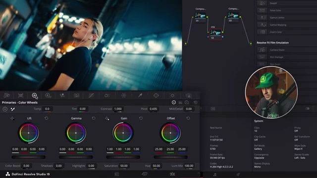 DaVinci Resolve Color Wheels with Gain Control for HSV Adjustment
