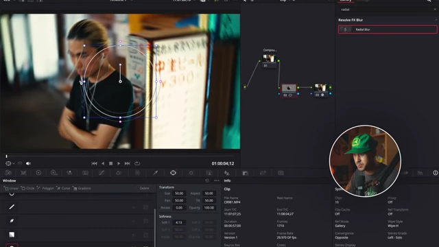 DaVinci Resolve Radial Blur with Inverted Power Window