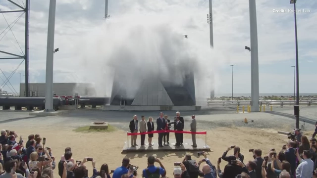 Rocket Lab's water deluge system in action during the Neutron pad unveiling
