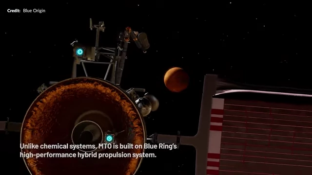 Blue Origin's Mars Telecommunications Orbiter (MTO) concept orbiting Mars