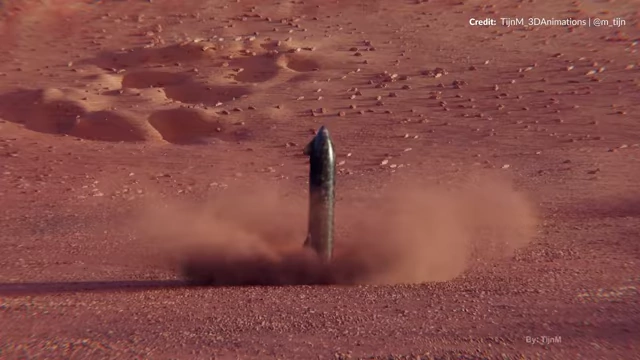 Animation of Starship attempting a "no legs" landing on Mars