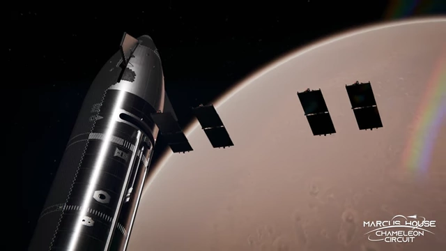 Animation of Starlink satellites deploying from Starship for a Mars mission