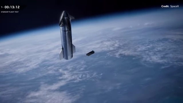 Animation depicting Starlink Version 3 satellite deployment from Starship
