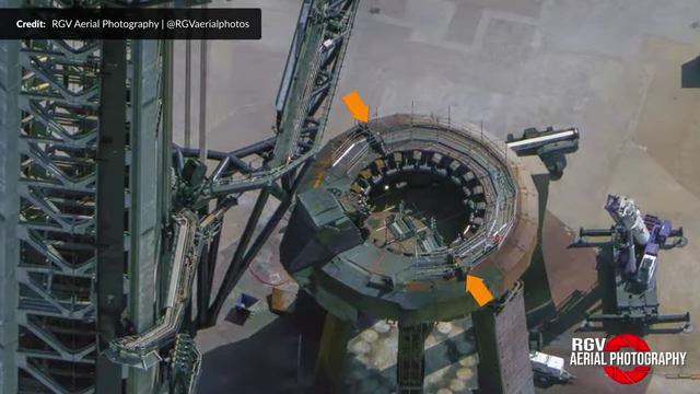 Overview of Pad 1 deck showing removable booster stabilizers