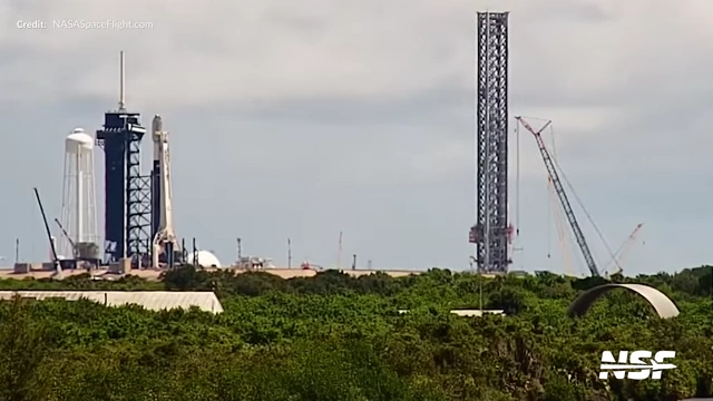 Launch Complex 39A showing the new flame trench support structure in place
