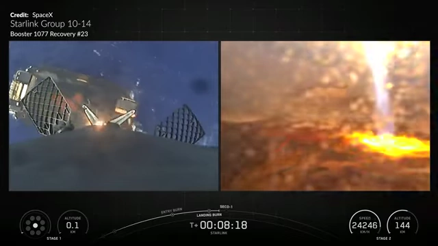 Falcon 9 Booster 1077 performing its landing burn