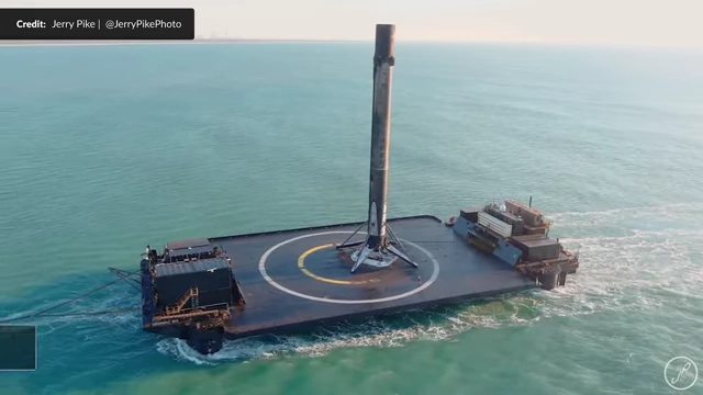 A Falcon 9 booster after landing on a droneship for comparison with Black Bird-R