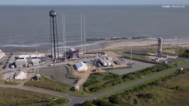 Aerial view of Rocket Lab's Neutron launch site featuring the tall water tower
