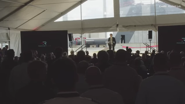 Rocket Lab CEO Peter Beck speaking at the Neutron launch pad unveiling event