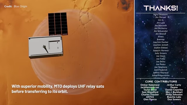 Blue Origin's MTO concept deploying UHF relay satellites around Mars