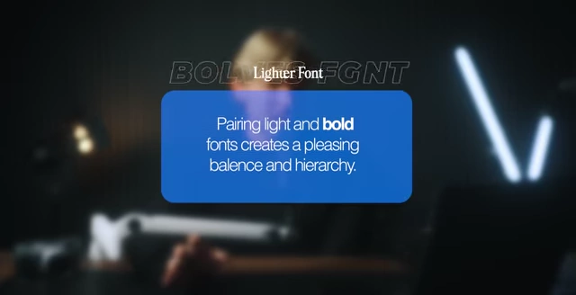 Explanatory text detailing how pairing light and bold fonts creates visual balance and hierarchy in text design.