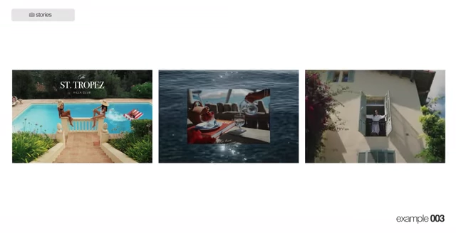 Examples of video carousels, often referred to as "video postcards," showcasing various clips with overlaid text.