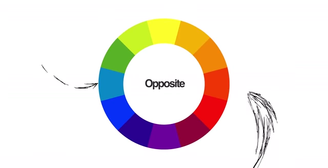 A color wheel demonstrating complementary colors, specifically highlighting how orange is opposite to blue for strong contrast.