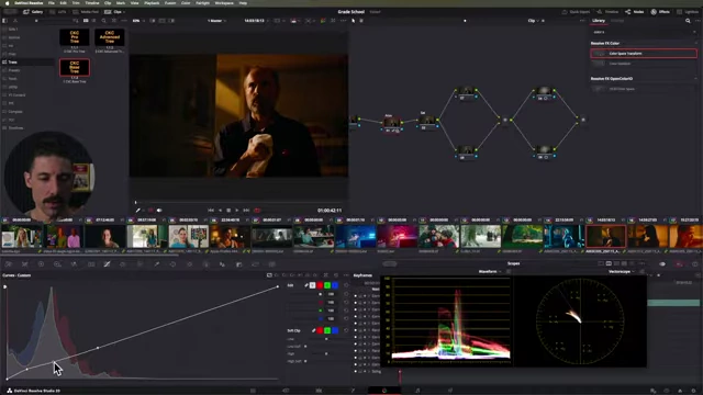 DaVinci Resolve's custom curves being adjusted to shape the low end of an image.