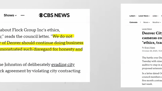 CBS新闻报道，指出丹佛市议会投票反对续签Flock合同