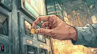 Image of a hand putting a coin into a vending machine, highlighting the ordinary nature of unattended, cash-filled machines in Japan.