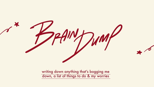 A title card defining 'Brain Dump' as writing down anything that is bothering you, including lists of things to do and worries.