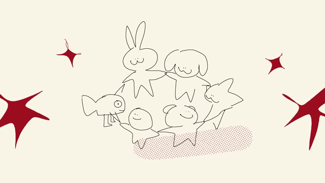An illustration of stick figures holding hands, representing social interaction during physical activities.