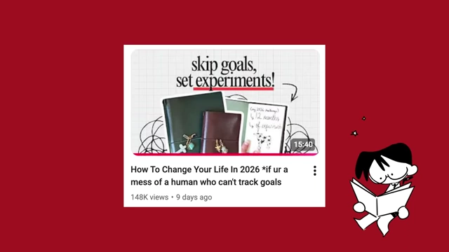 A screenshot of a YouTube video titled 'skip goals, set experiments!' highlighting the idea of setting experiments instead of resolutions.