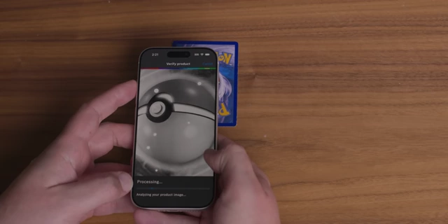 Origify app successfully authenticating a Pokémon card, confirming it was scanned at the factory.