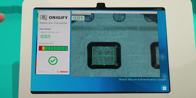 The Origify system identifying a different microscopic SMD component with trace result '0315'.