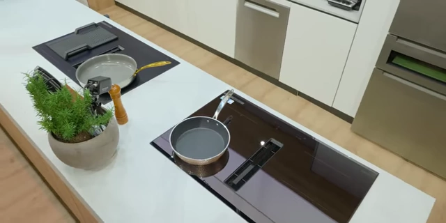An overhead view of the Bosch 800 series induction cooktop with a matte glass surface.