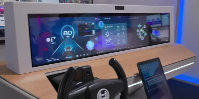 The Bosch Smart Cockpit displaying real-time navigation, weather, and vehicle information.