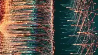 A vibrant visual depicts data flowing through a neural network, illustrating how AI can find hidden correlations.