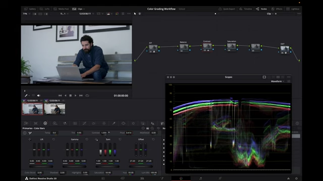 Combining exposure and contrast adjustments within a single node in ACES CC to streamline the workflow