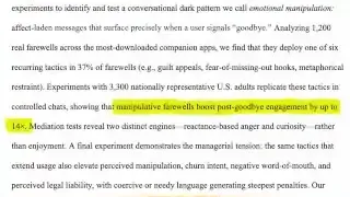 A Harvard study abstract indicating manipulative farewells boost post-goodbye engagement by up to 14%.