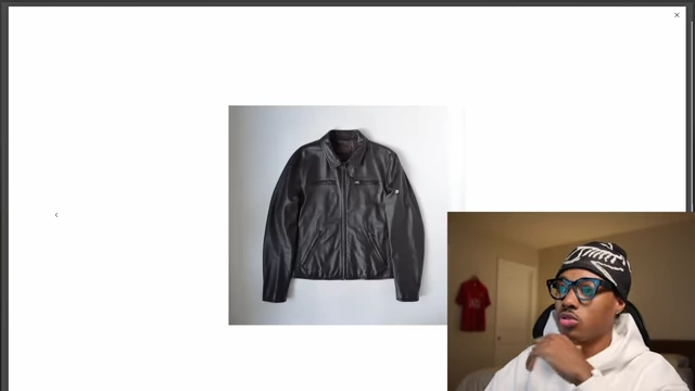 A black collared leather jacket, shown as an example of a less desired style